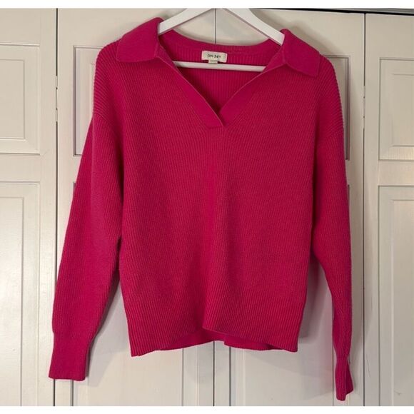 On 34th pink ribbed collared vneck sweater small - Picture 4 of 10